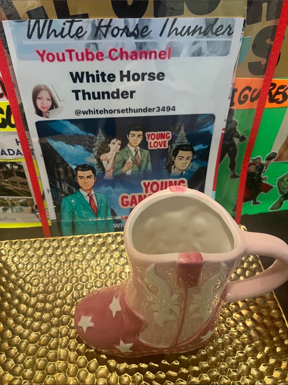 #2557**Pink Cowboy Boot Ceramic Mug with White Star Details - Picture 6 of 17